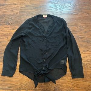 Vintage Y2K LEI Sheer Black Blouse with Tie Detail
